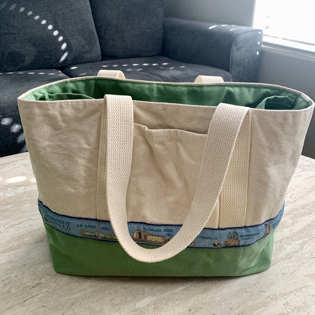 Landmarks Of Buffalo Large Canvas Beach Tote- Spring Green Handbags Women Cotton